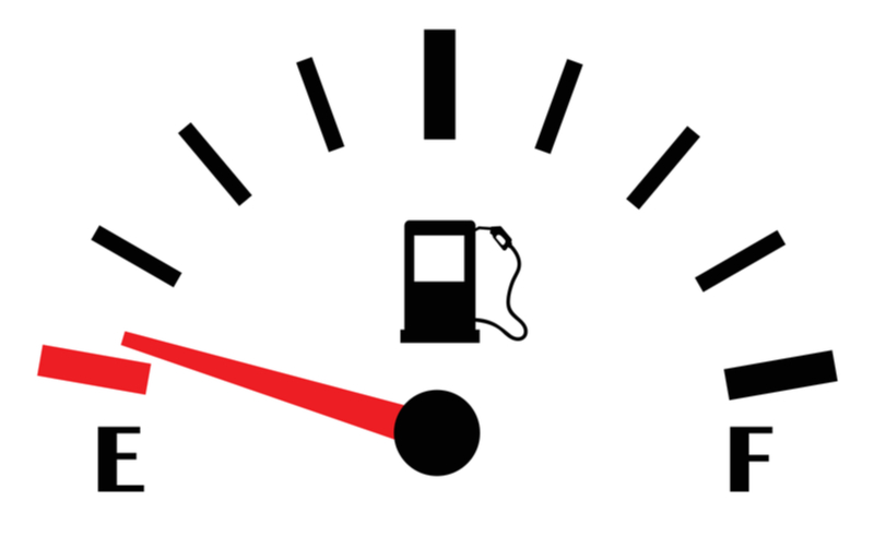 Empty fuel meter isolated on white background. Gas tank gauge. Oil level bar (illustration)