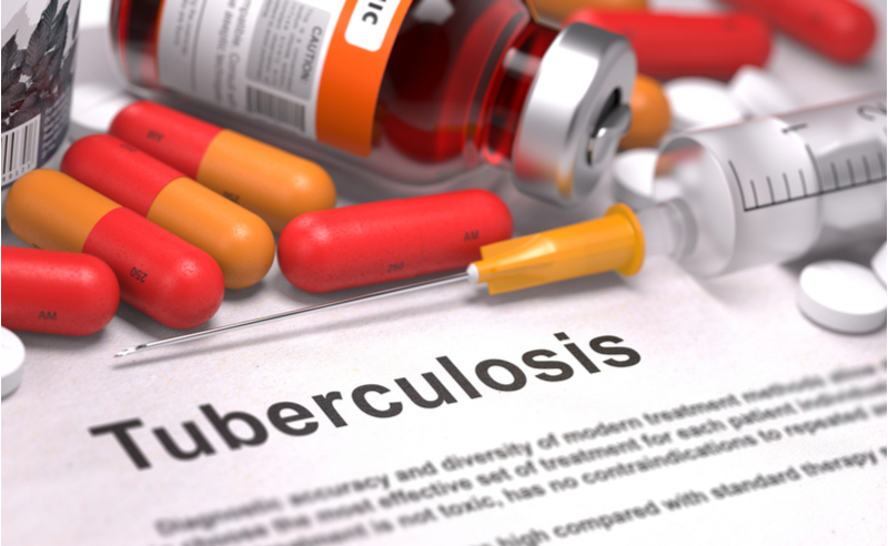 Diagnosis - Tuberculosis. Medical Report with Composition of Medicaments - Red Pills, Injections and Syringe. Selective Focus. (illustration)