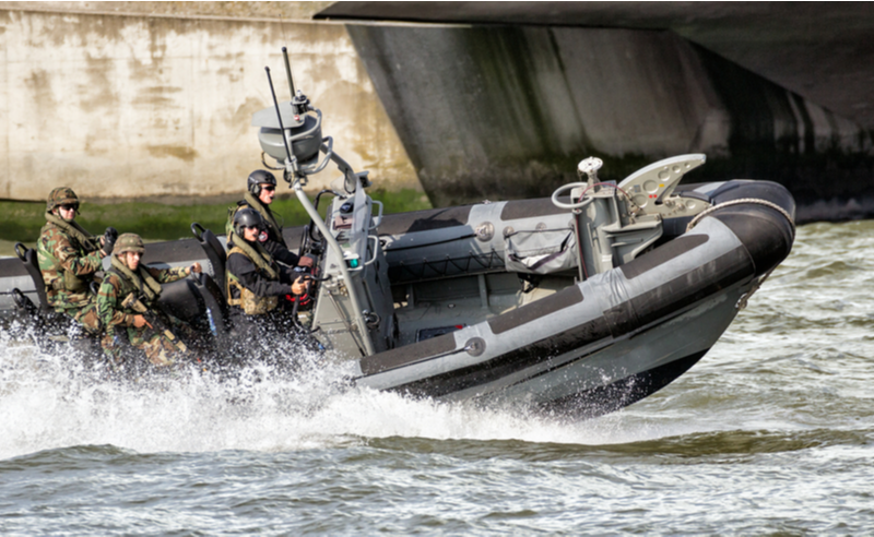 Fast speedboat with Dutch Marines during an assault demo at the World Harbor Days in Rotterdam (photo)