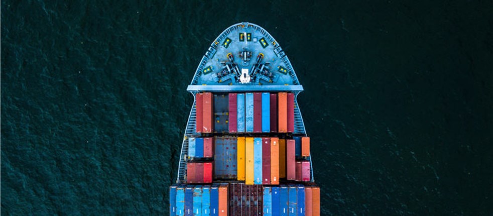 Container ship carrying container for import and export, business logistic and transportation by ship in open sea, Aerial view container ship (picture)